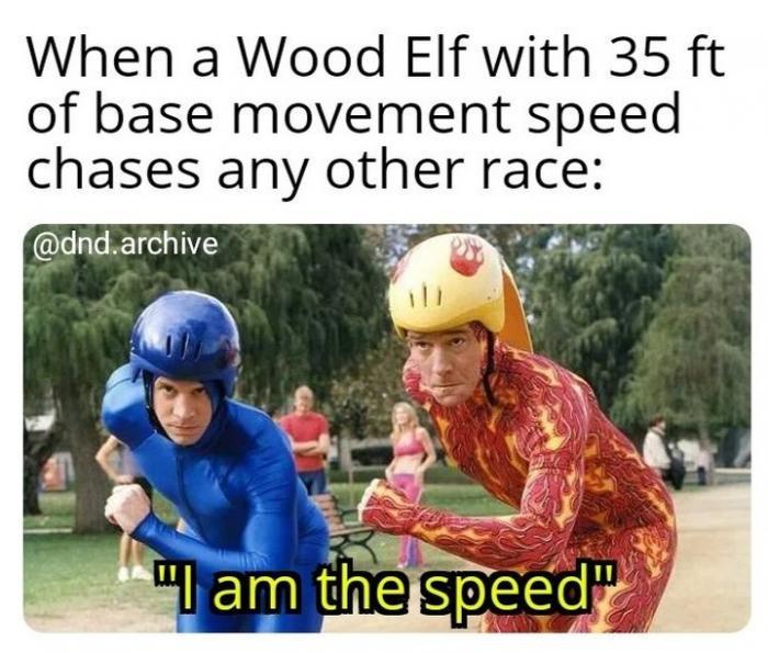 When a Wood Elf with 35 ft of base movement speed chases any other race: @dnd.archive "I am the speed"