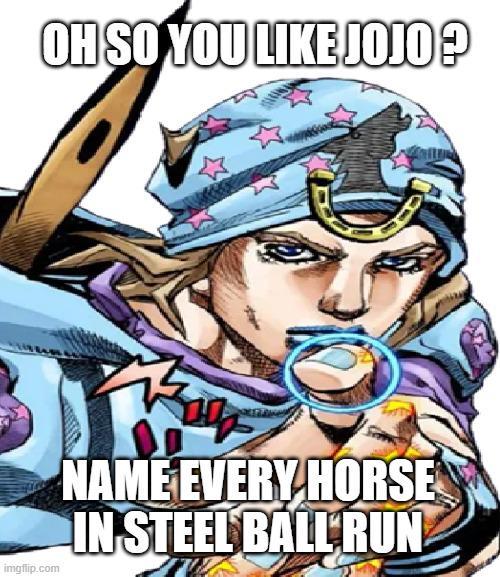 OH SO YOU LIKE JOJO? imgflip.com NAME EVERY HORSE IN STEEL BALL RUN