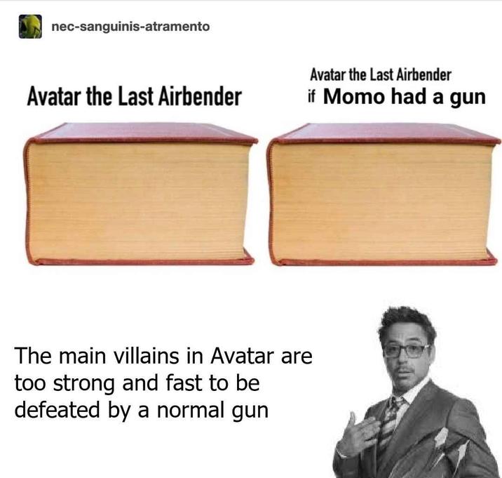nec-sanguinis-atramento Avatar the Last Airbender The main villains in Avatar are too strong and fast to be defeated by a normal gun Avatar the Last Airbender if Momo had a gun