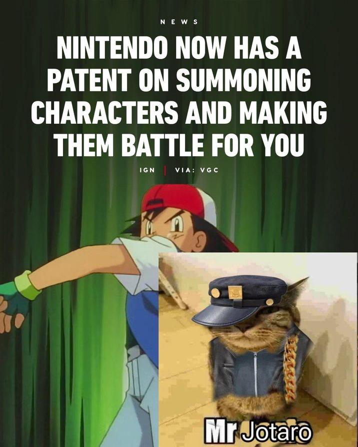 NEWS NINTENDO NOW HAS A PATENT ON SUMMONING CHARACTERS AND MAKING THEM BATTLE FOR YOU IGN VIA: VGC Mr Jotaro