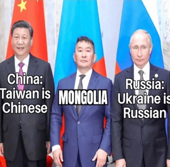 China: Russia: Taiwan is MONGOLIA Ukraine is Chinese Russian