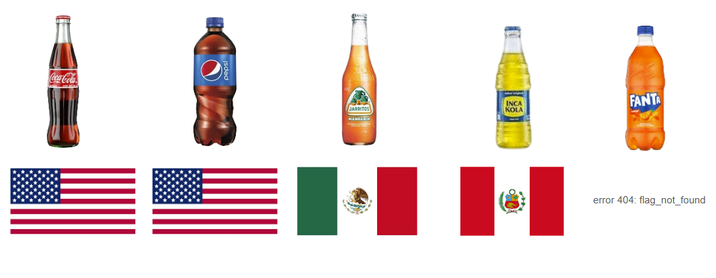 Coca-Cola JARRITOS INCA KOLA FANTA MANDARIN error 404: flag_not_found
