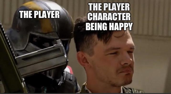 THE PLAYER THE PLAYER CHARACTER BEING HAPPY