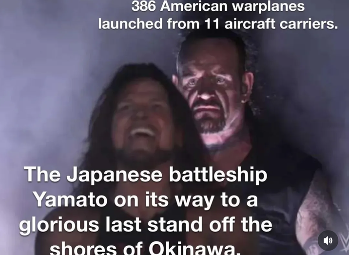 386 American warplanes launched from 11 aircraft carriers. The Japanese battleship Yamato on its way to a glorious last stand off the shores of Okinawa.