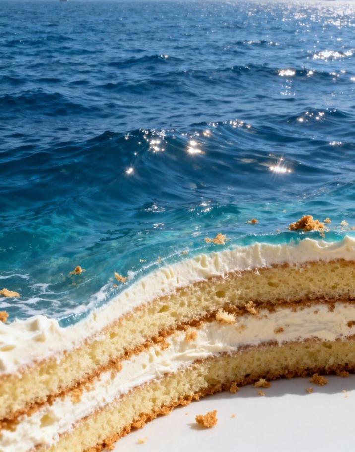 An AI image of a cake. The cake also resembles the ocean.
