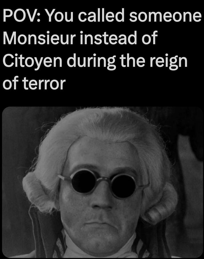 POV: You called someone Monsieur instead of Citoyen during the reign of terror