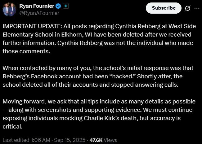 A post by Ryan Fournier. In the post he claims he doxxed the wrong person.