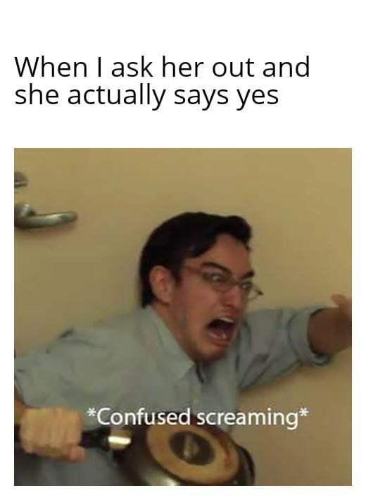 When I ask her out and she actually says yes *Confused screaming*