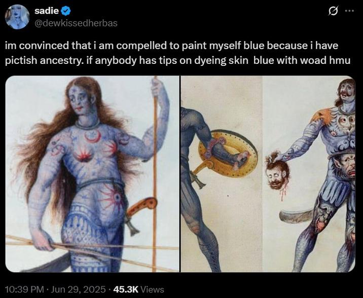 SadieSlime discussing Pictish ancestry and blue skin motivation