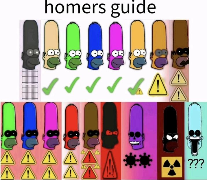 Homers Guide Extended An extended version of the Homers Guide meme. The meme shows various Homers and their danger levels.