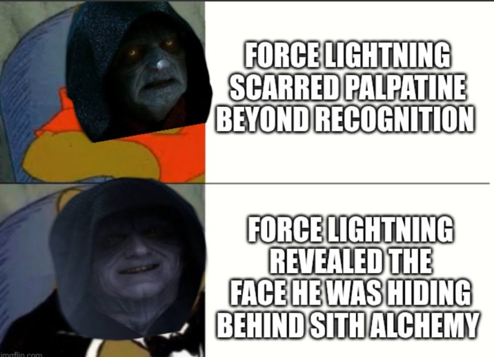 FORCE LIGHTNING SCARRED PALPATINE BEYOND RECOGNITION imaflin.com FORCE LIGHTNING REVEALED THE FACE HE WAS HIDING BEHIND SITH ALCHEMY