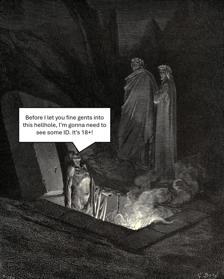 Before I let you fine gents into this hellhole, I'm gonna need to see some ID. It's 18+!