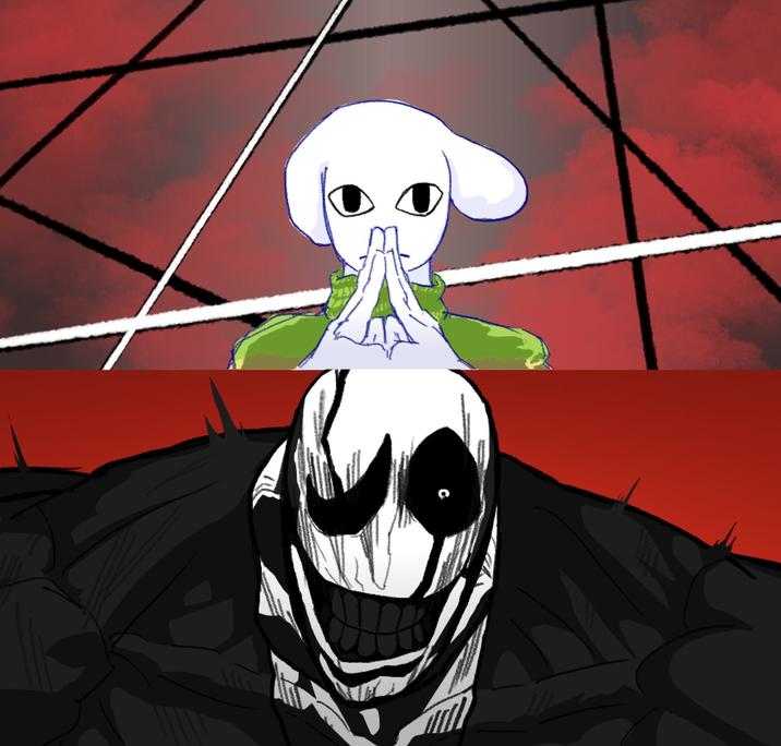 Gaster vs. Togore by ileum21706613 Fan art by ileum21706613. The art shows Gaster fighting Togore.