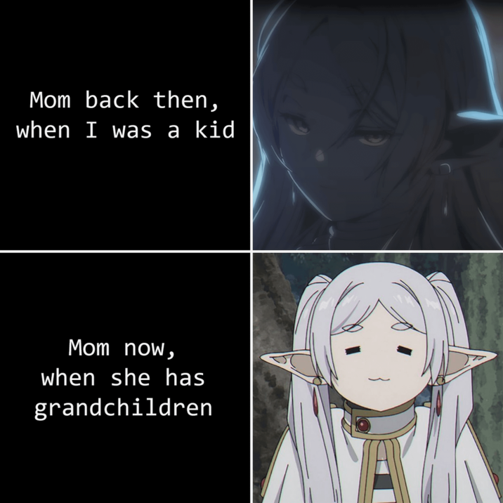 Mom back then, when I was a kid Mom now, when she has grandchildren