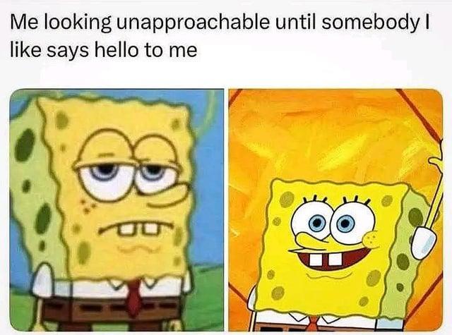 Me looking unapproachable until somebody I like says hello to me