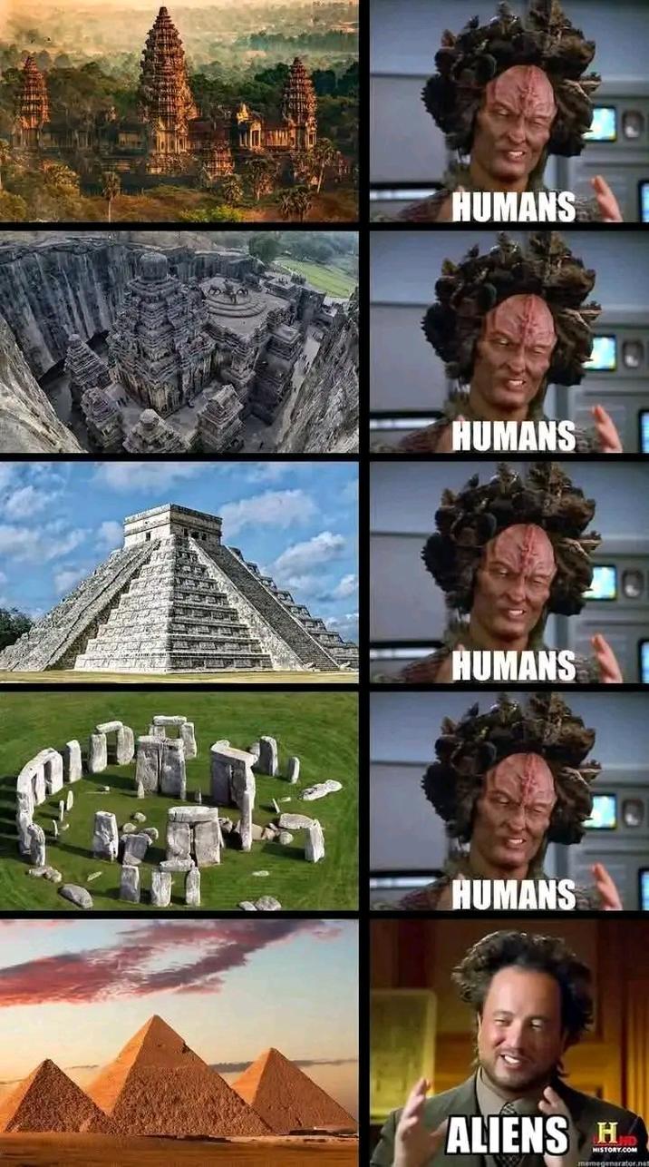 HUMANS HUMANS HUMANS HUMANS ALIENS H HISTORY.COM memegenerator.nem
