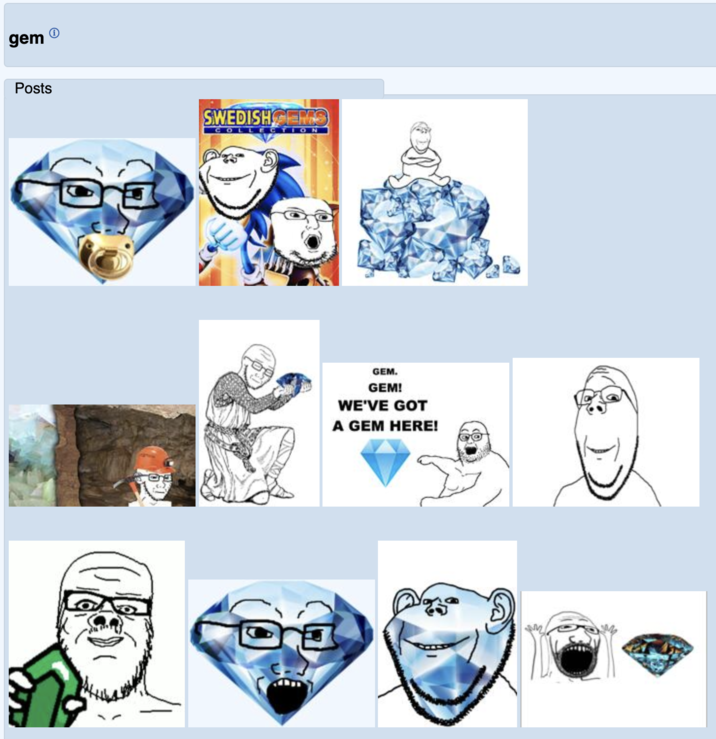 Several notable gem and coal Soyjaks are archived on SoyBooru after the decline of Soyjak.party in 2022. 