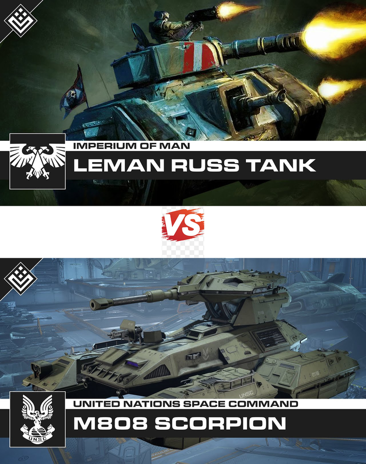 UNSC IMPERIUM OF MAN LEMAN RUSS TANK VS 0118 UNITED NATIONS SPACE COMMAND UNSC M808 SCORPION RAULIC A : 0118: