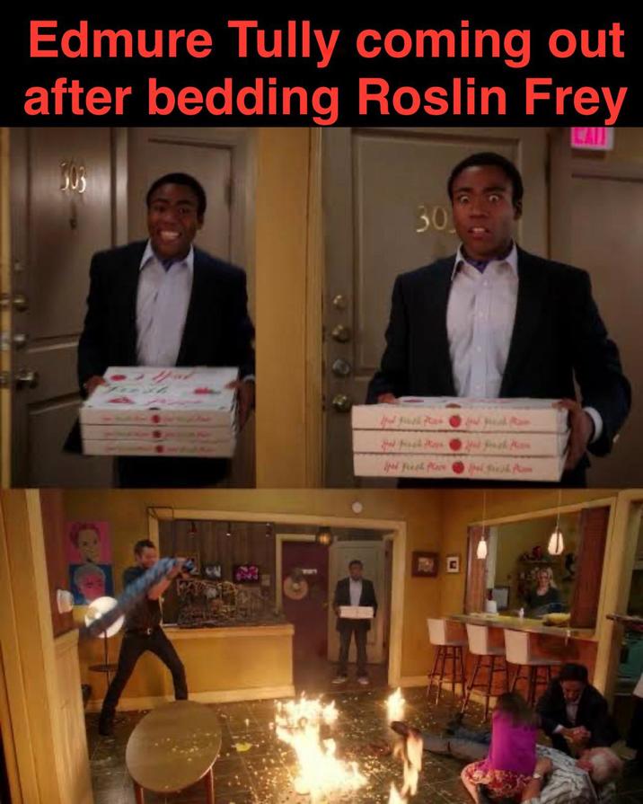 Edmure Tully coming out after bedding Roslin Frey 30 prash Playe