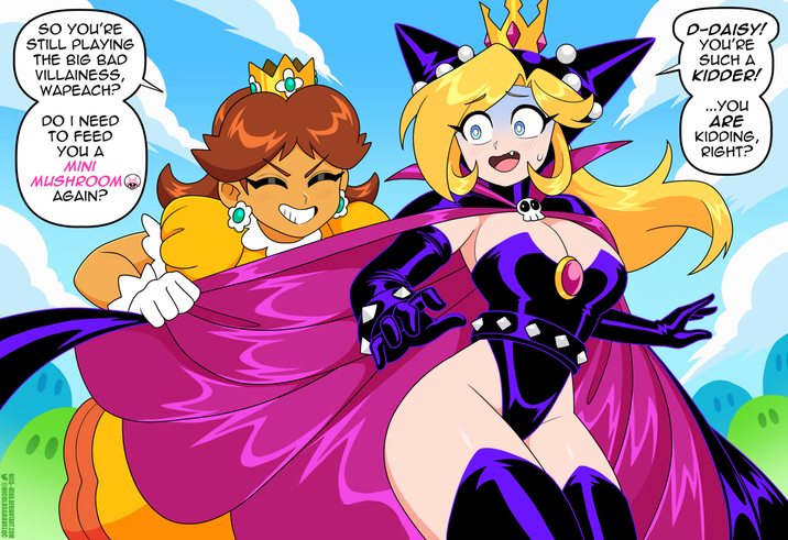 SO YOU'RE STILL PLAYING THE BIG BAD VILLAINESS, WAPEACH? DO I NEED TO FEED YOU A MINI MUSHROOM AGAIN? NICO 0-NEKO.DEVIANTART.COM FOU D-DAISY! YOU'RE SUCH A KIDDER! ...YOU ARE KIDDING, RIGHT?