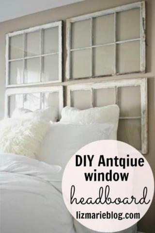 DIY Antqiue window headboard lizmarieblog.com