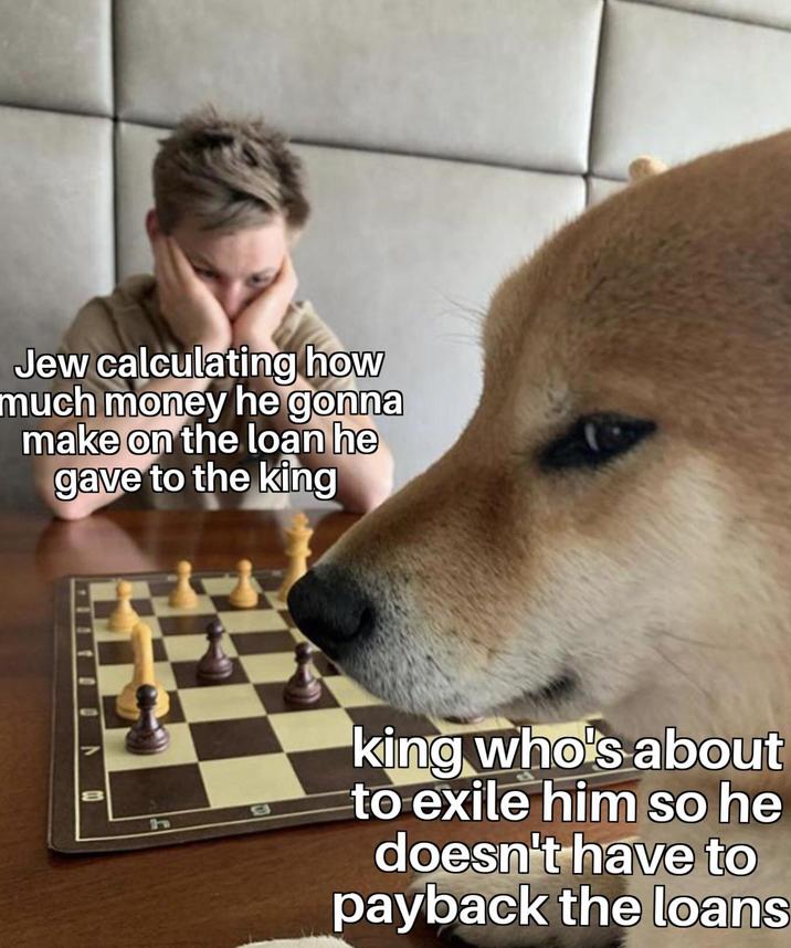 Jew calculating how much money he gonna make on the loan he gave to the king TOON 0 h king who's about to exile him so he doesn't have to payback the loans