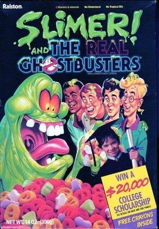 Ralston SLIMER! AND THE REAL GHOSTBUSTERS NET WT 14 02 (3969) WIN A $20,000 COLLEGE SCHOLARSHIP FREE CRAYONS INSIDE