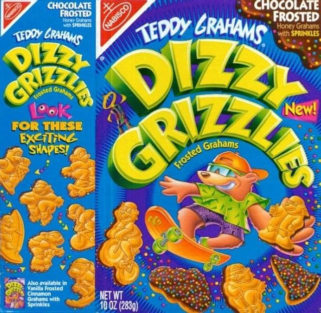 NABISCO CHOCOLATE FROSTED Honey Grahams with SPRINKLES TEDDY GRAHAMS DIZZY GRIZ Frosted Grahams Look FOR THESE EXCITING SHAPES! NABISCO CHOCOLATE FROSTED TEDDY GRAHAMS Honey Grahams with SPRINKLES DIZZ GRIZAL Frosted Grahams New! OIZ Also available in Vanilla Frosted Cinnamon Grahams with Sprinkles NET WT 10 OZ (283g)