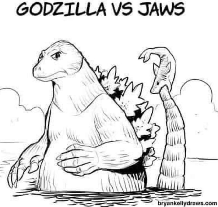 GODZILLA VS JAWS bryankellydraws.com