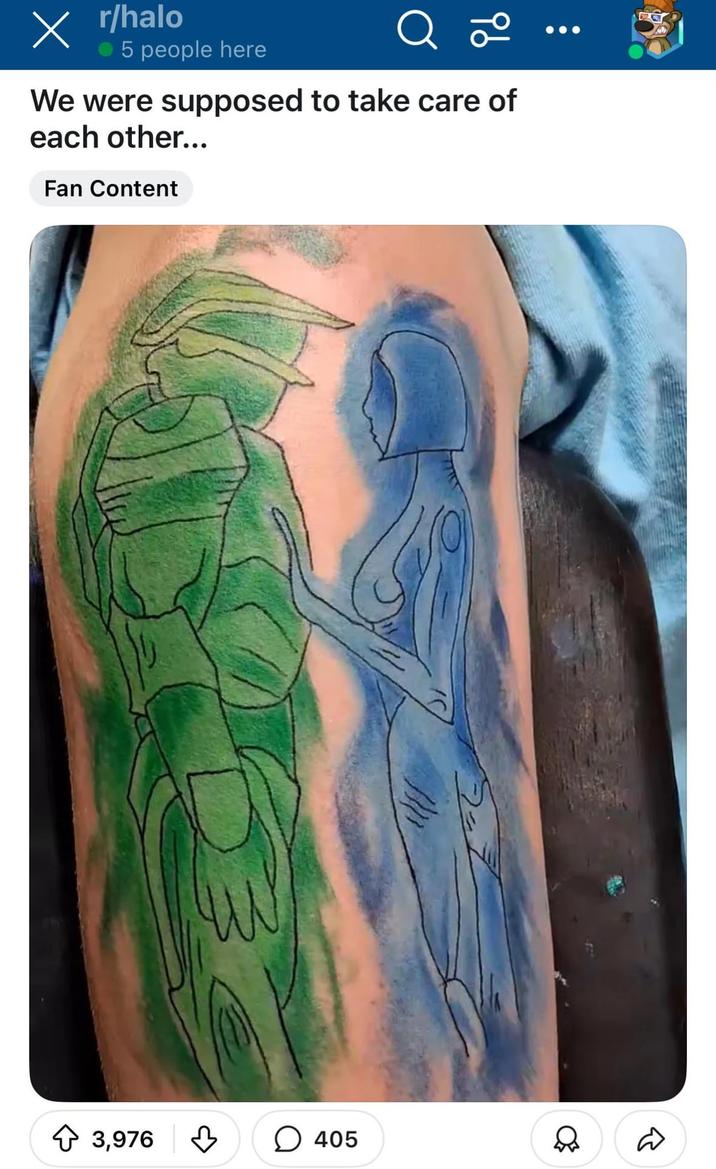 X r/halo 5 people here Q 20 We were supposed to take care of each other... Fan Content 3,976 ♡ ☐ 405
