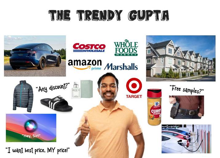 THE TRENDY GUPTA COSTCO WHOLE WHOLESALE FOODS amazon MARKET prime Marshalls "Any discount?" TIERNITY "Hey, Siri" "I want best price. MY price!" TRINITY TARGET m CURRY POWDER "Free samples?"