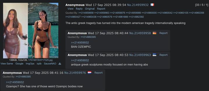Ban Ozempic A screenshot of a 4chan post about the girl alleged to be zoe kalotheos.