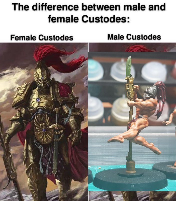 The difference between male and female Custodes: Female Custodes Male Custodes