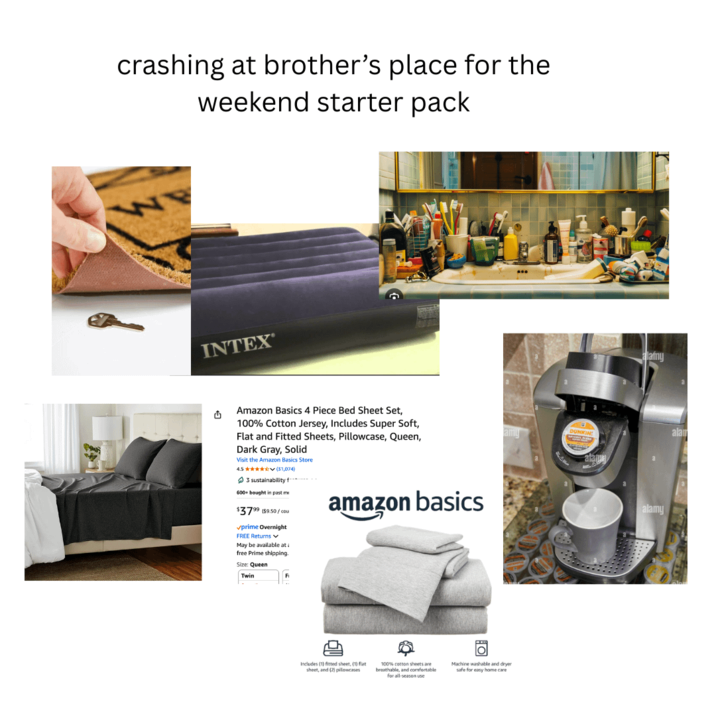 crashing at brother's place for the weekend starter pack WP INTEX lamy Amazon Basics 4 Piece Bed Sheet Set, 100% Cotton Jersey, Includes Super Soft, alam amy DUNKIN Flat and Fitted Sheets, Pillowcase, Queen, Dark Gray, Solid alamu Visit the Amazon Basics Store 4.5 ✶✶✶✶✶(51,074) 3 sustainability f-------- 600+ bought in past m $3799 ($9.50/cou ✓prime Overnight FREE Returns May be available at a free Prime shipping. Size: Queen Twin F amazon basics Includes (1) fitted sheet, (1) flat sheet, and (2) pillowcases 100% cotton sheets are breathable, and comfortable for all-season use Machine washable and dryer safe for easy home care alamy