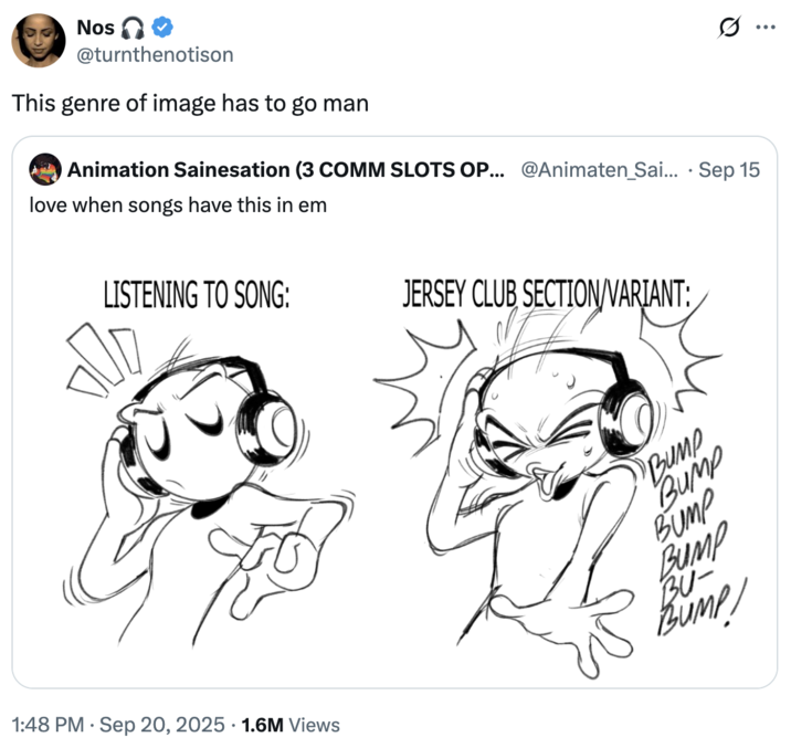 A "quote-tweet":https://knowyourmeme.com/memes/quote-retweets-qrts of the "webcomic":https://knowyourmeme.com/memes/cultures/webcomics of the "Jersey Club Section/Variant" comic from "Twitter / X":https://knowyourmeme.com/memes/sites/twitter-x user @Animaten_Saine.