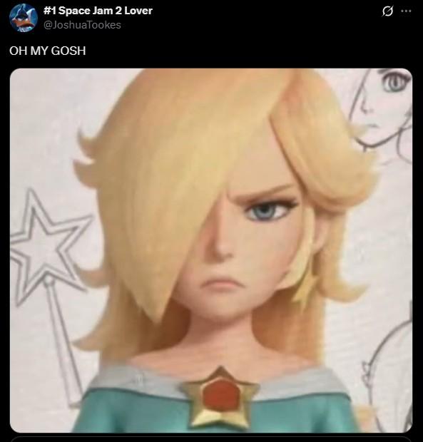 A tweet reading "oh my gosh." The comment is in response to an alleged leak of Rosalina from the Mario Galaxy movie.