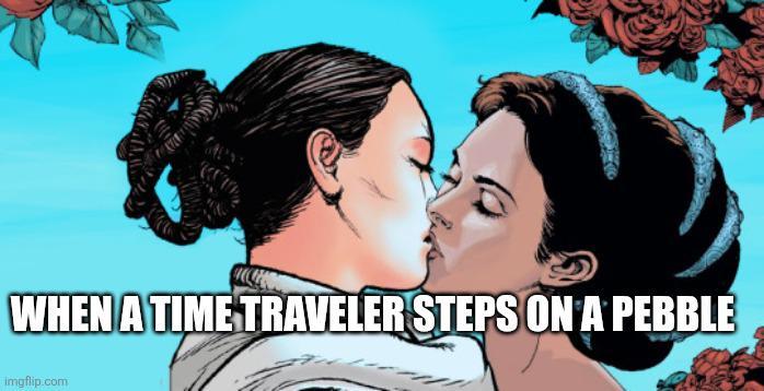 WHEN A TIME TRAVELER STEPS ON A PEBBLE imgflip.com