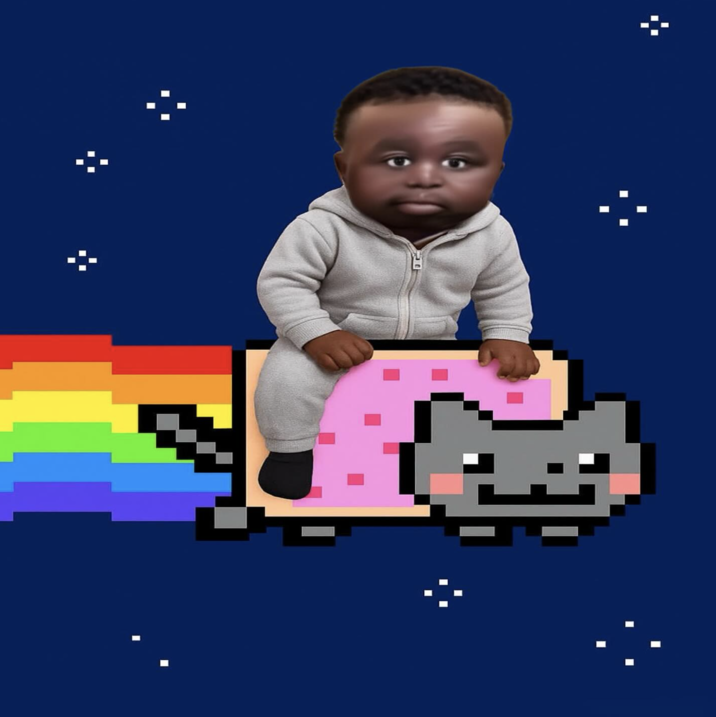 An edit of Montgomery Swizzenbocher riding on top of "Nyan Cat":https://knowyourmeme.com/memes/nyan-cat.
