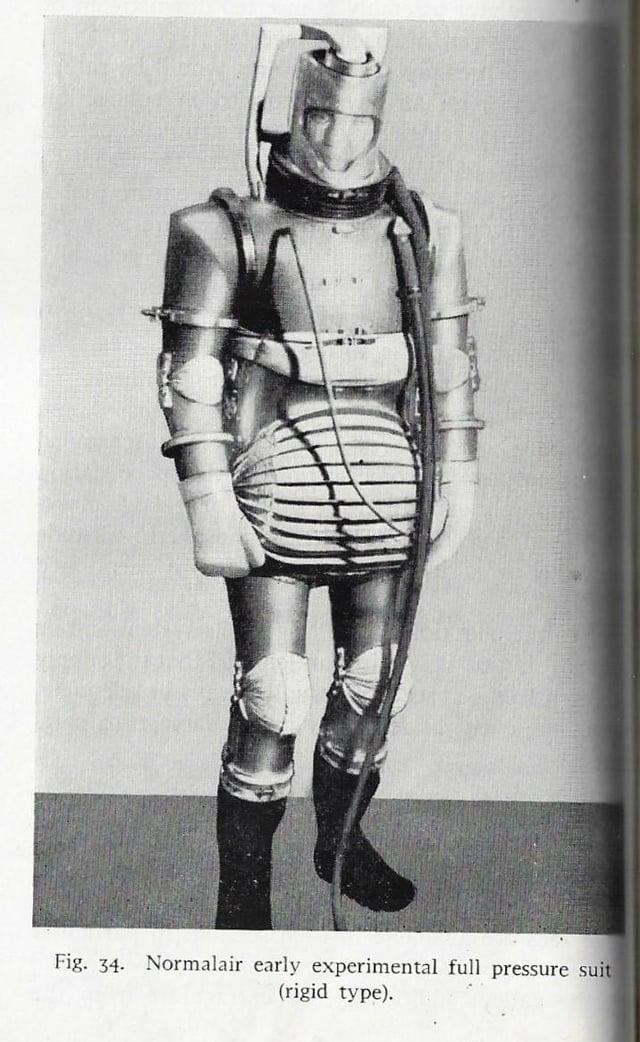 Fig. 34. Normalair early experimental full pressure suit (rigid type).