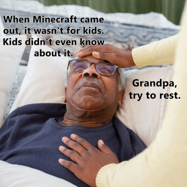 When Minecraft came out, it wasn't for kids. Kids didn't even know about it. Grandpa, try to rest.