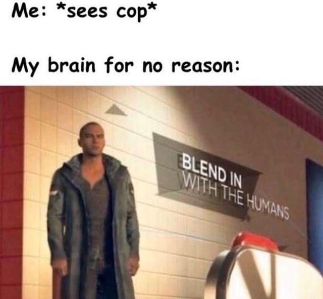Me: *sees cop* My brain for no reason: BLEND IN WITH THE HUMANS