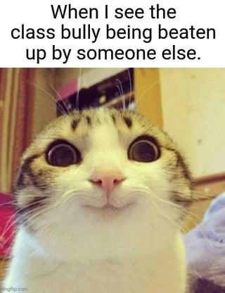 When I see the class bully being beaten up by someone else. imgflip.com