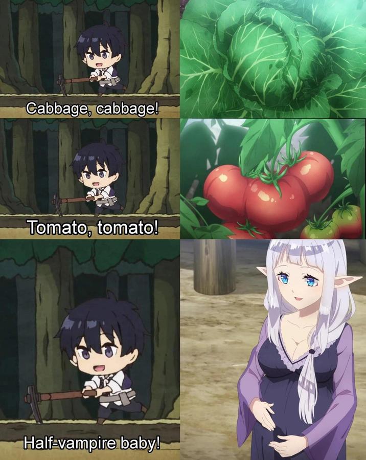Cabbage, cabbage! Tomato, tomato! Half-vampire baby!