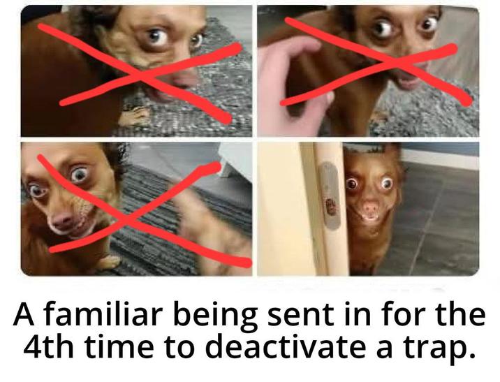 A familiar being sent in for the 4th time to deactivate a trap.