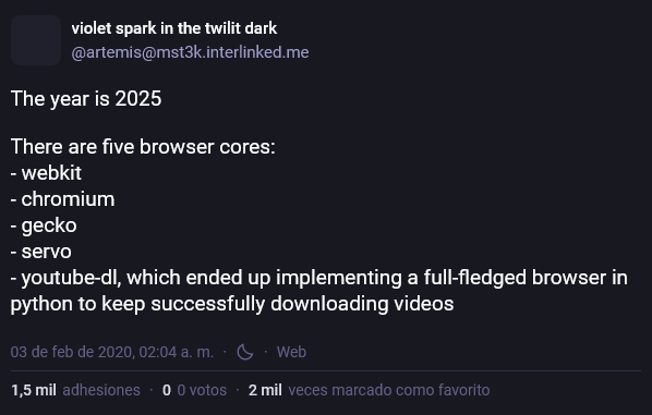<a href="https://web.archive.org/web/20200203221335/https://mst3k.interlinked.me/@artemis/103593164283415630">This is legit</a>.

<a href="https://github.com/yt-dlp/yt-dlp/issues/14404">Further context</a>.