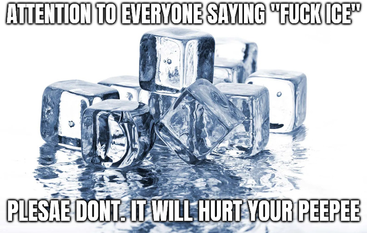 ATTENTION TO EVERYONE SAYING "F--- ICE" PLESAE DONT. IT WILL HURT YOUR PEEPEE