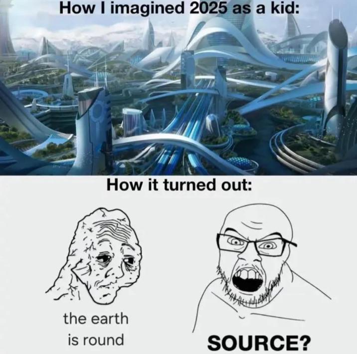 How I imagined 2025 as a kid: How it turned out: the earth is round SOURCE?