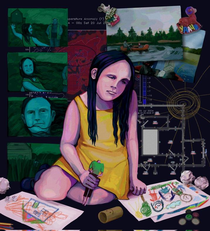 X user @sharkker_dude posted fan art of the Little Girl from _No I'm Not A Human_, gathering over 40,000 likes in a day.