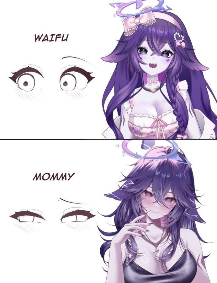 A version of the Waifu vs. Mommy eyes meme. The meme compares two images of Megalodon.