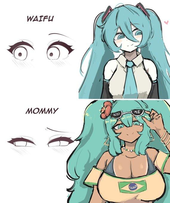 A version of the Waifu vs. Mommy eyes meme. The meme compares Hatsune Miku to Brazilian Miku.